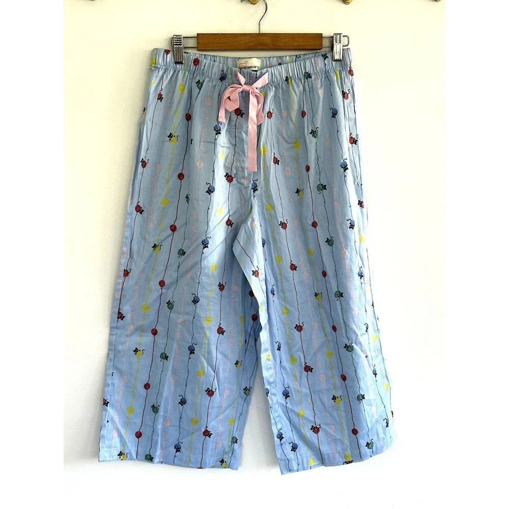 New Peter Alexander 3/4 Pajama Pants Size Medium Cats Kittens Ball of Yarn Crop - Picture 2 of 10